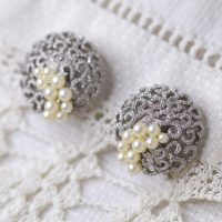 Trifari Vintage Earrings: Silver Pearl Arabesque Lace