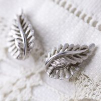 Trifari Vintage Earrings: Silver Teardrop Leaves