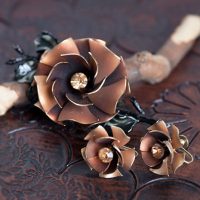 Coro Vintage Brooch & Earring Jewelry Set: Brandy Roses