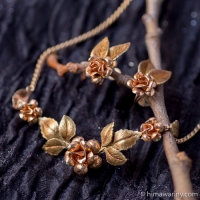 Krementz-K14金-ピンクゴールドローズ・ネックレス＆イヤリング・セット