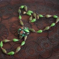 Filigree Caged Bead Vintage Necklace + Signed Art Givre Glass Vintage Earrings